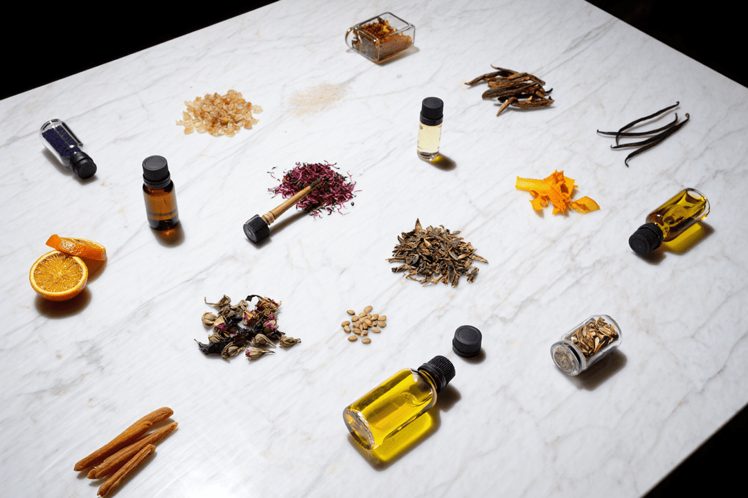 Natural raw materials — absolutes, resins and precious woods for the composition of niche perfumes